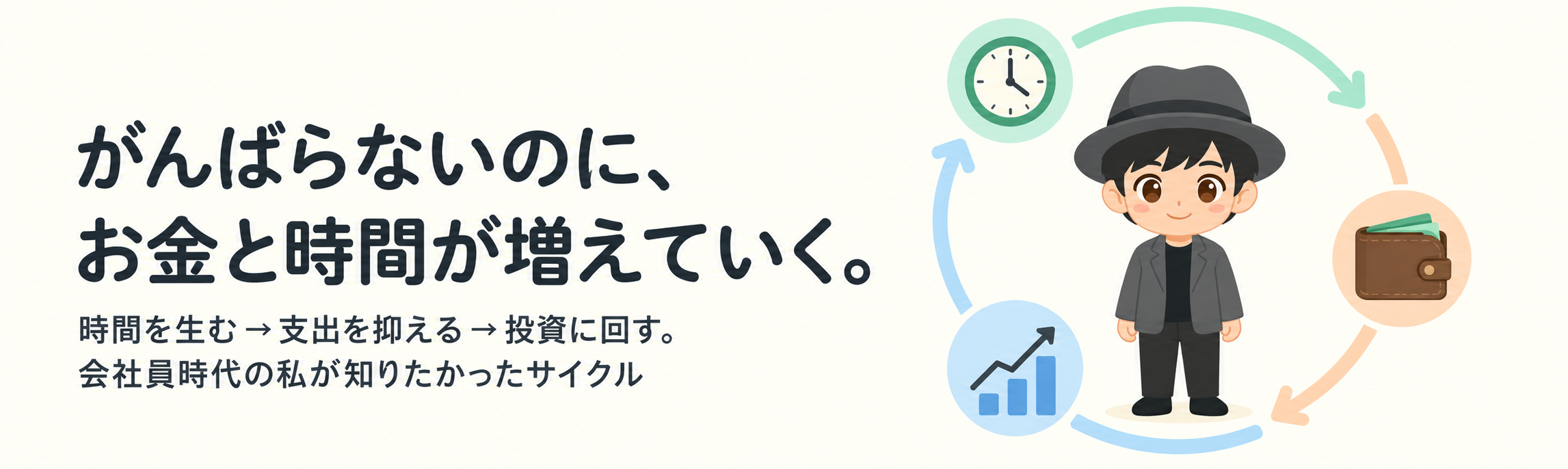 がんばらないのに、お金と時間が増えていく。時間を生む・支出を抑える・投資に回すサイクル。倹約家ヘマのブログコンセプト